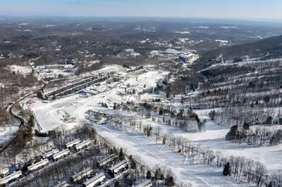 an aerial view of a ski resort in the snow at Tannersville Tranquility in Tannersville