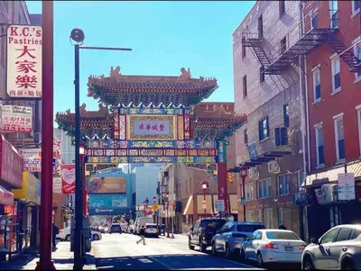 a street with a gate in the middle of a city at 504 Luxe 1BDR APT in center city in Philadelphia