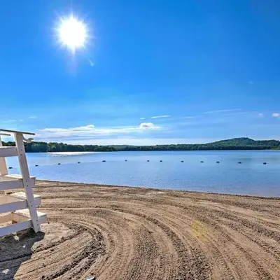 Walk to Beaches Tree-Lined Pocono Lake Retreat!