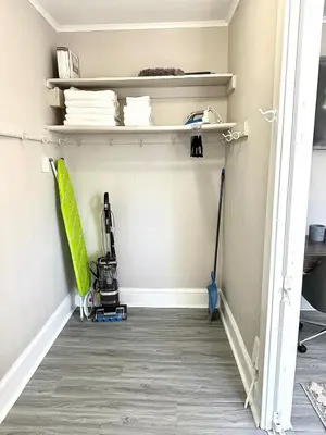 a room filled with shelves and a room with a room at Lennox B405 Peaceful & Perfect Studio Apt in Philadelphia