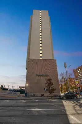 a tall building with a sign on the side of it at PP 514 City Chic in a Modern Studio Haven in Harrisburg