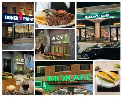 a collage of pictures of different restaurants and buildings at The Modern Suite - 2BR Close to NYC in Paterson