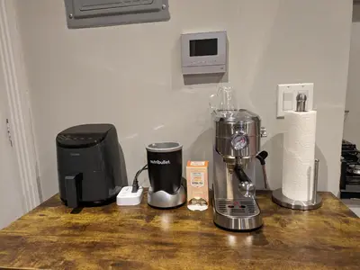 a counter with a blender and a coffee maker on it at Private Room at a shared Apartment at the Heart of East Village in New York