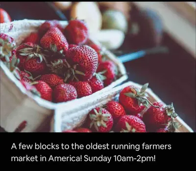 a fewblocks to the oldest running farmers market in americanan strawberry sunday at Rittenhouse Square near Kimmel Center 1BD in Philadelphia