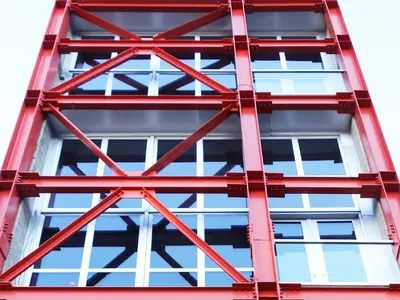 a close up of the top of a red building at Loft Suite with private patio in Art Tower in Philadelphia