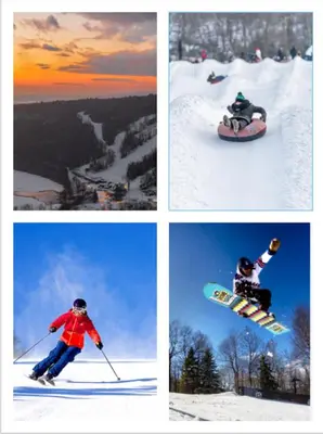 a group of four pictures of a person on a snowboard at Husky Hideaway-Hot Tub, 1 Mile Lake & Ski in Lake Harmony