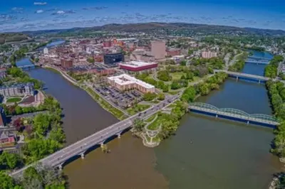 an aerial view of a bridge over a river at Spacious, Unique PR near Binghamton University in Johnson City
