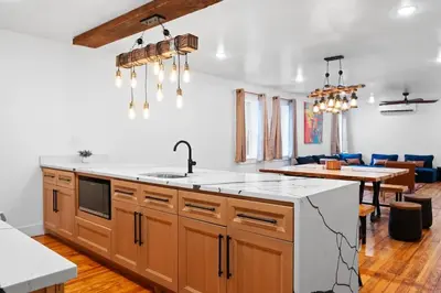 a kitchen with a sink and a counter top at Summit Woods Hideaway Cozy Pocono Getaway in Pocono Summit