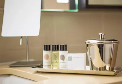 a tray with products sitting on top of a counter at Hotel Hayden New York in New York