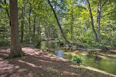 a stream in a wooded area with a river at 16 Mi to Ski Slopes! Creekside Poconos Cottage in Brodheadsville