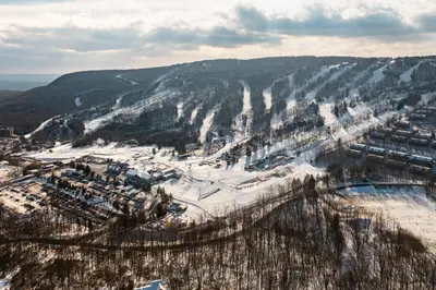 an aerial view of a town in the snow at Northridge 363 in Tannersville