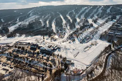 an aerial view of a ski resort in the snow at Camelback 69 in Tannersville
