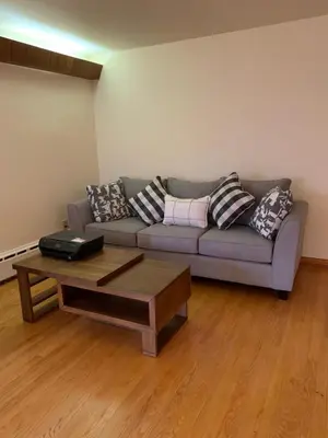 a living room with a couch and a coffee table at #1 Bright Private Room near New Brunswick, NJ downtown in New Brunswick