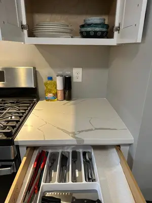 a kitchen with a stove and an open refrigerator at J2 Pleasant Queens Size room near St. Peter's hospital & New Brunswick Downtown in New Brunswick