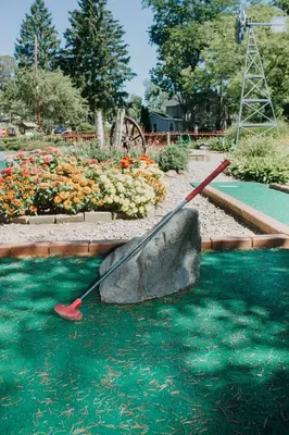 a paddle is in the water in a garden at Cozy Cabin Within Campground in Mifflinburg